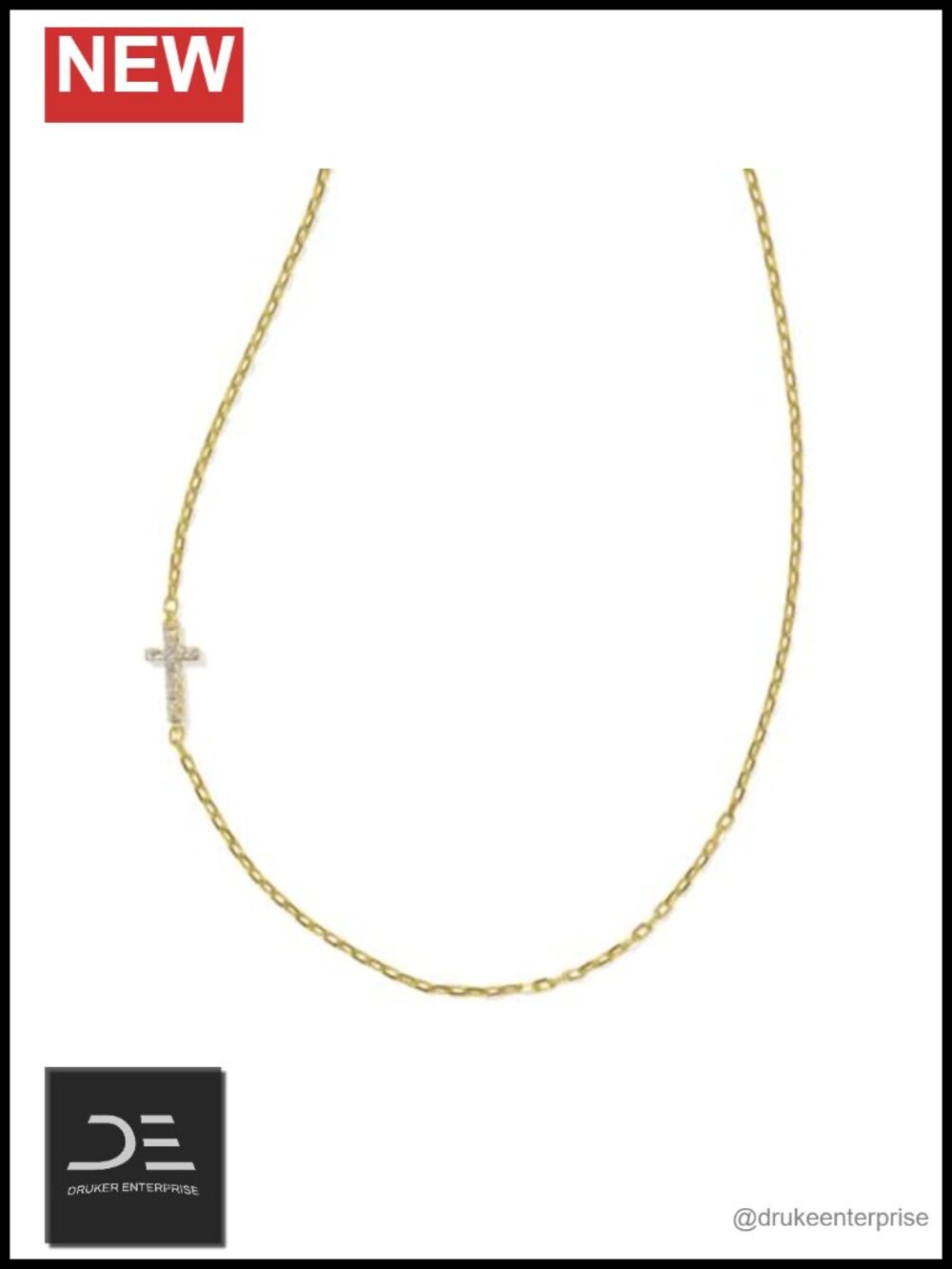 Kendra Scott Gold Vermeil Cross Pendant Necklace White Topaz 16 Inch